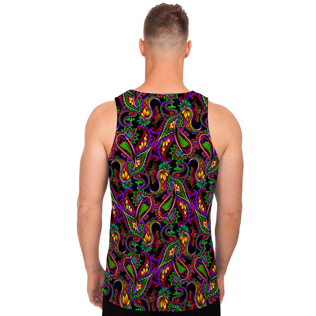 Dark Bohemian Paisley Pattern Print Men's Tank Top
