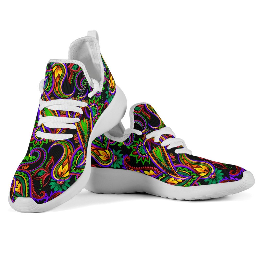 Dark Bohemian Paisley Pattern Print Mesh Knit Shoes GearFrost
