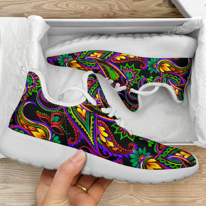 Dark Bohemian Paisley Pattern Print Mesh Knit Shoes GearFrost