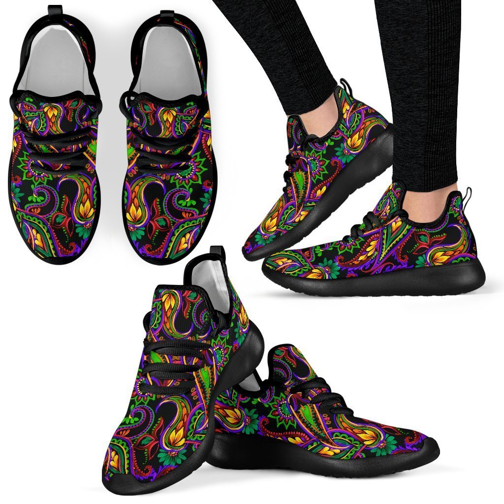 Dark Bohemian Paisley Pattern Print Mesh Knit Shoes GearFrost