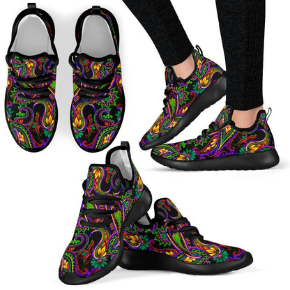 Dark Bohemian Paisley Pattern Print Mesh Knit Shoes GearFrost