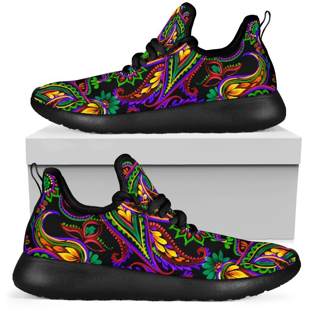 Dark Bohemian Paisley Pattern Print Mesh Knit Shoes GearFrost