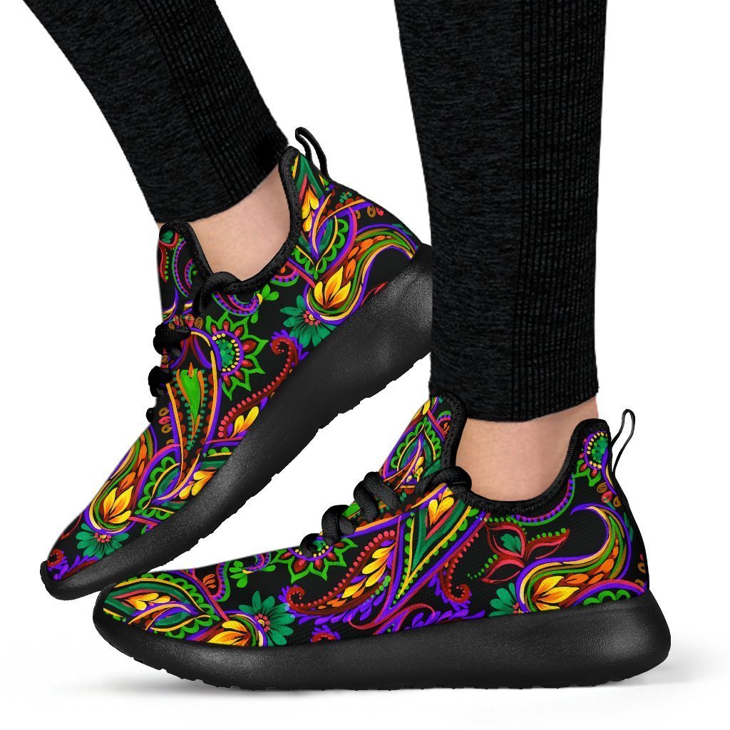 Dark Bohemian Paisley Pattern Print Mesh Knit Shoes GearFrost