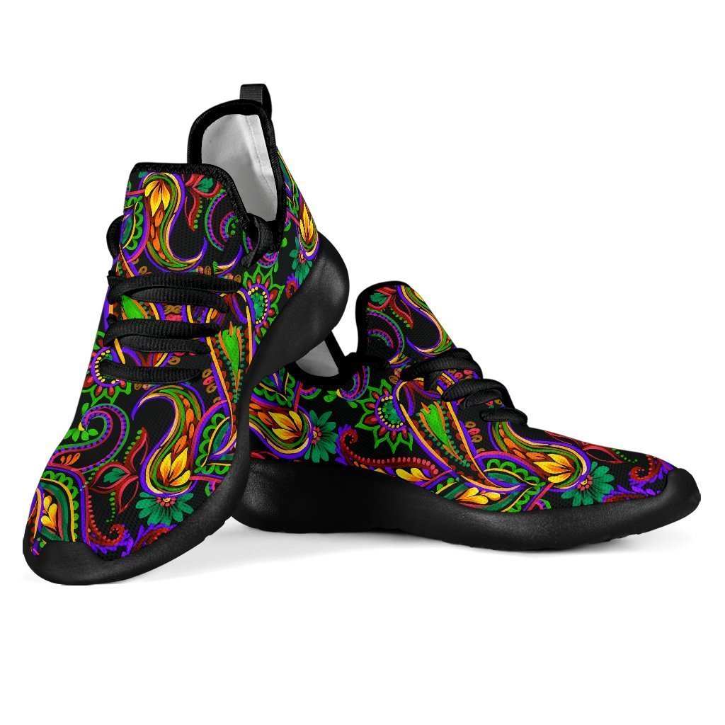 Dark Bohemian Paisley Pattern Print Mesh Knit Shoes GearFrost