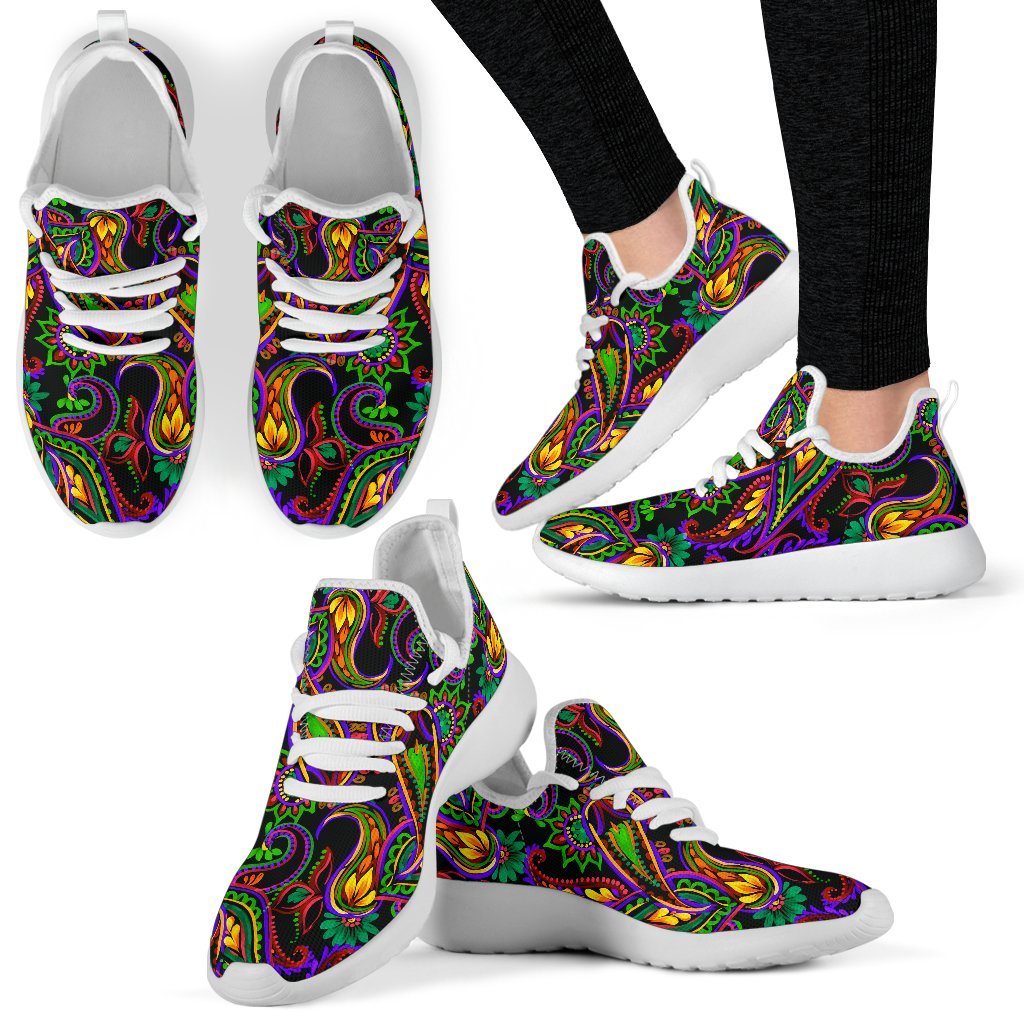 Dark Bohemian Paisley Pattern Print Mesh Knit Shoes GearFrost