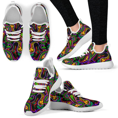 Dark Bohemian Paisley Pattern Print Mesh Knit Shoes GearFrost