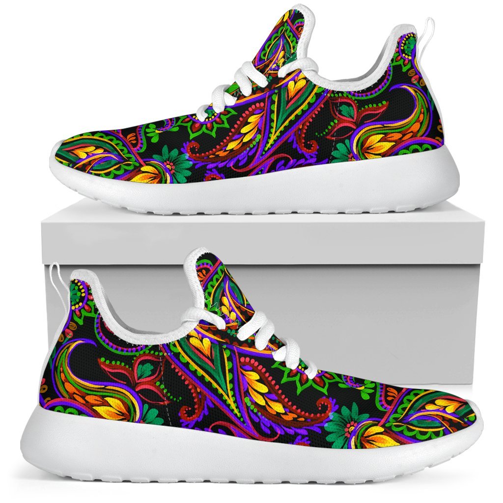 Dark Bohemian Paisley Pattern Print Mesh Knit Shoes GearFrost