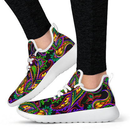 Dark Bohemian Paisley Pattern Print Mesh Knit Shoes GearFrost