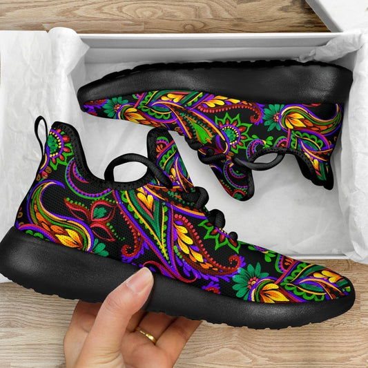 Dark Bohemian Paisley Pattern Print Mesh Knit Shoes GearFrost