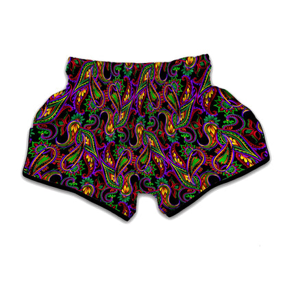 Dark Bohemian Paisley Pattern Print Muay Thai Boxing Shorts