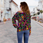 Dark Bohemian Paisley Pattern Print Off Shoulder Sweatshirt GearFrost