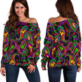 Dark Bohemian Paisley Pattern Print Off The Shoulder Sweatshirt
