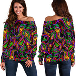 Dark Bohemian Paisley Pattern Print Off Shoulder Sweatshirt GearFrost