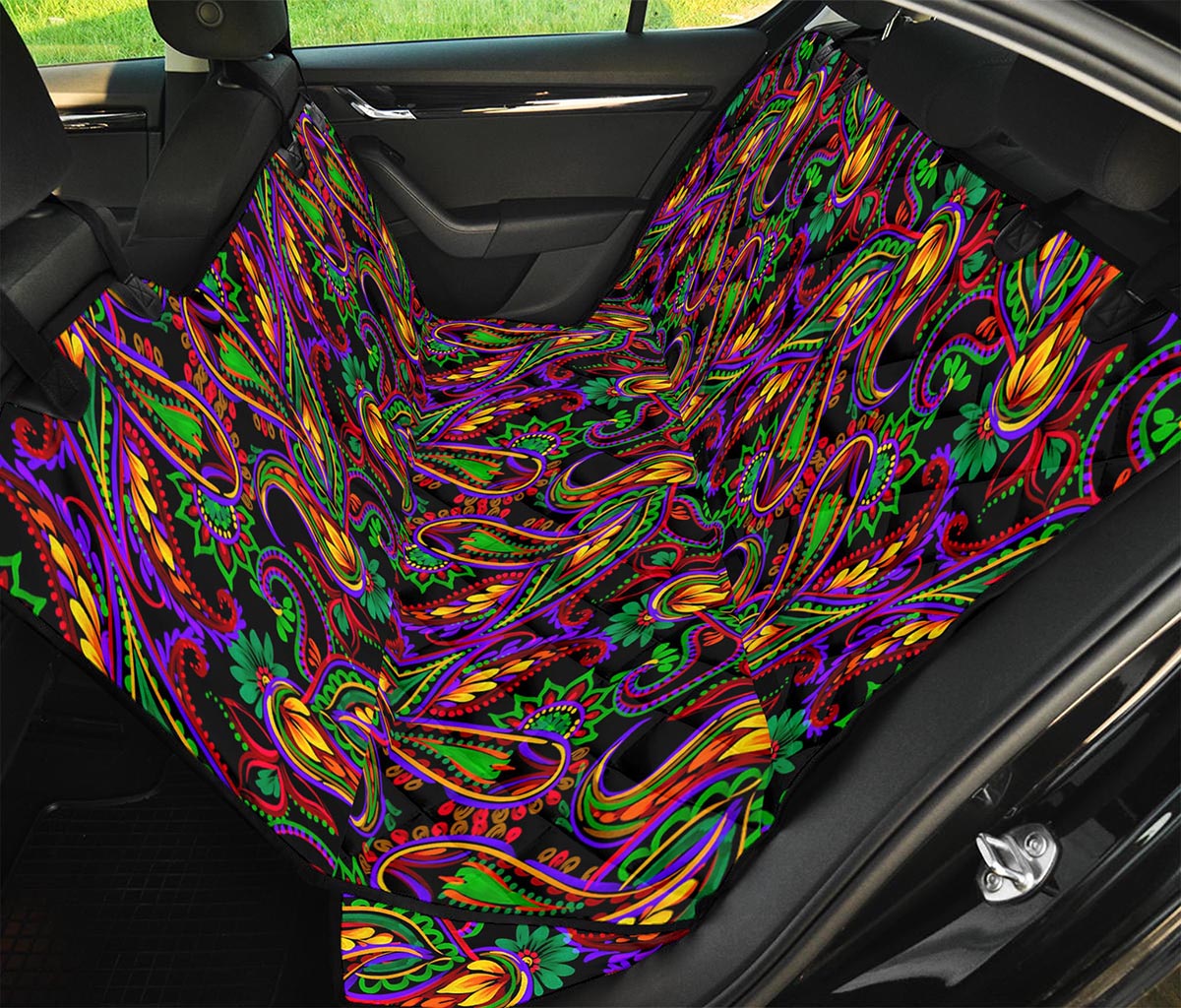 Dark Bohemian Paisley Pattern Print Pet Car Back Seat Cover
