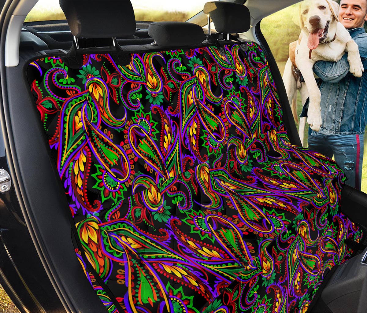 Dark Bohemian Paisley Pattern Print Pet Car Back Seat Cover