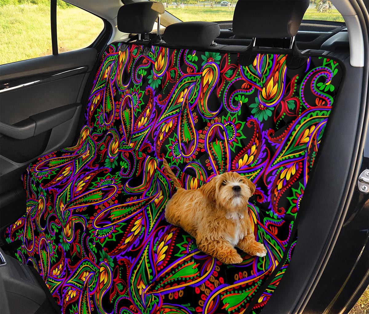 Dark Bohemian Paisley Pattern Print Pet Car Back Seat Cover