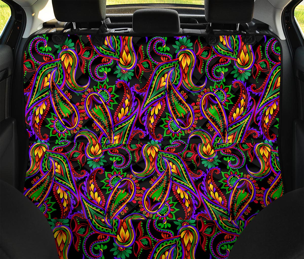 Dark Bohemian Paisley Pattern Print Pet Car Back Seat Cover