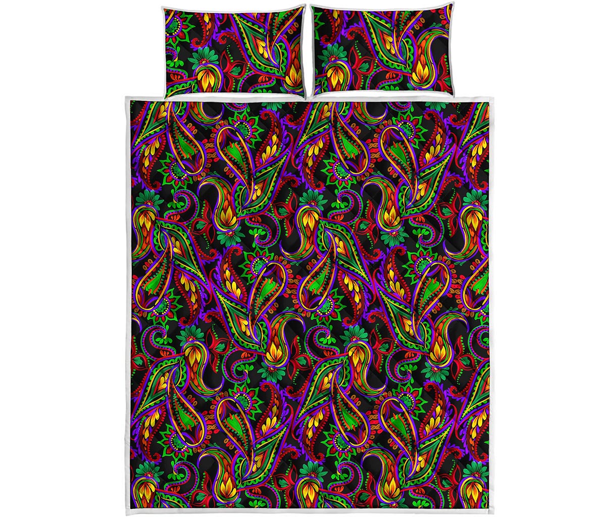 Dark Bohemian Paisley Pattern Print Quilt Bed Set