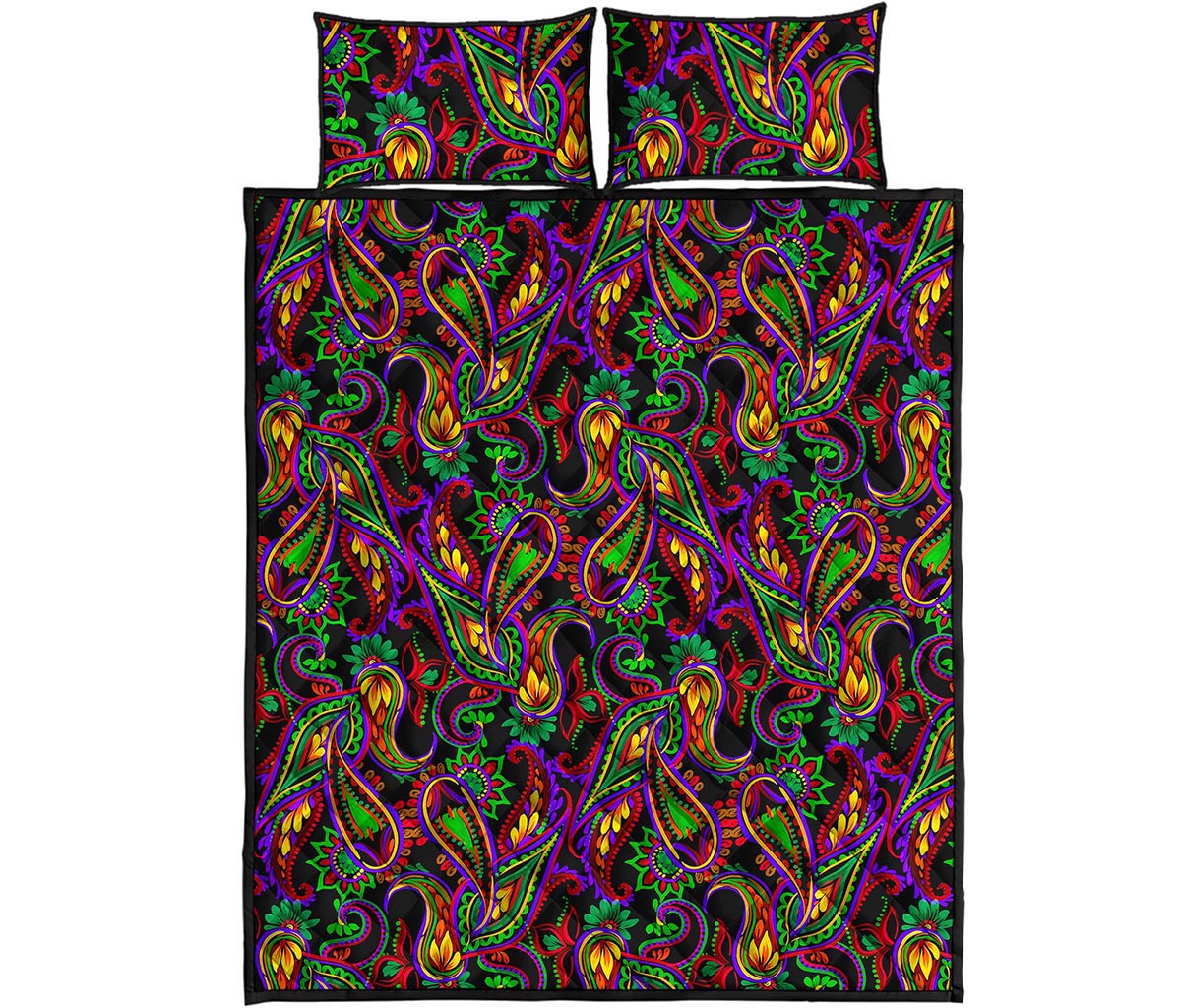Dark Bohemian Paisley Pattern Print Quilt Bed Set