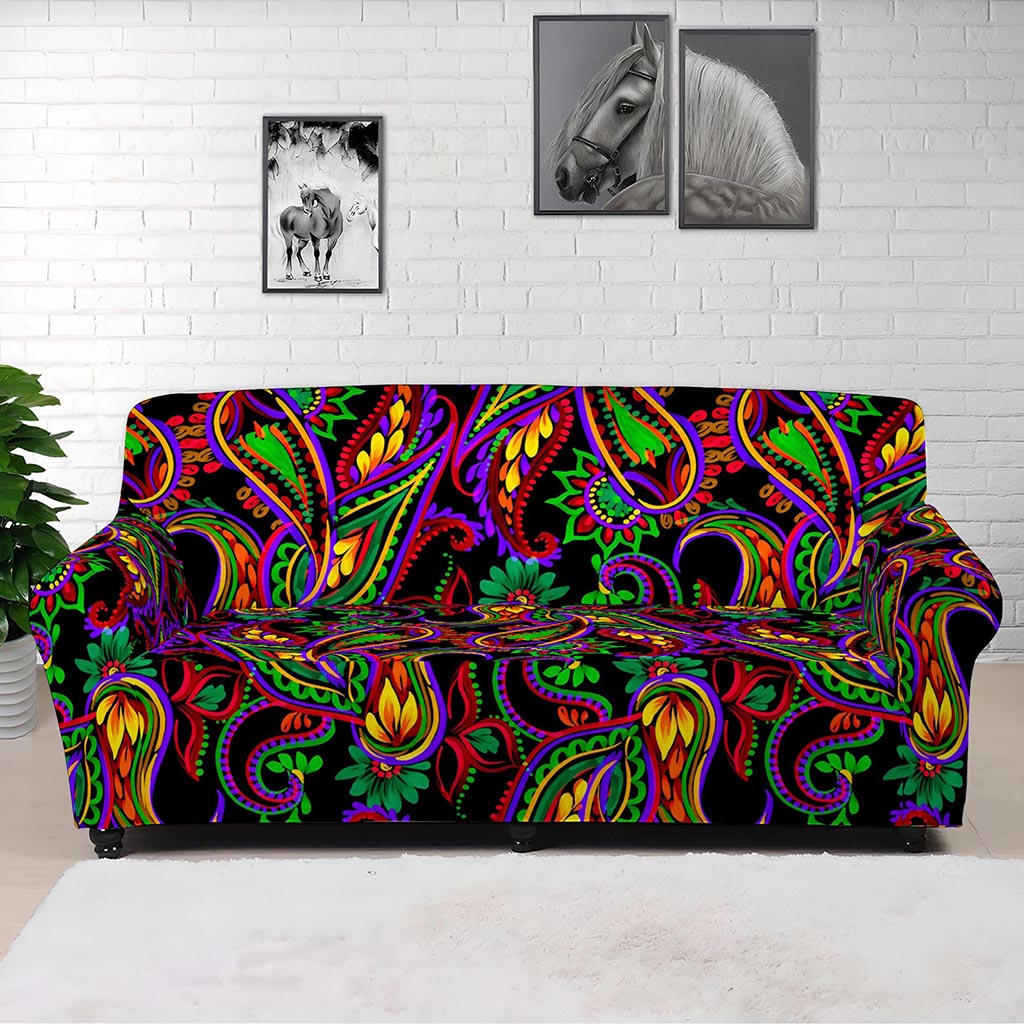 Dark Bohemian Paisley Pattern Print Sofa Cover