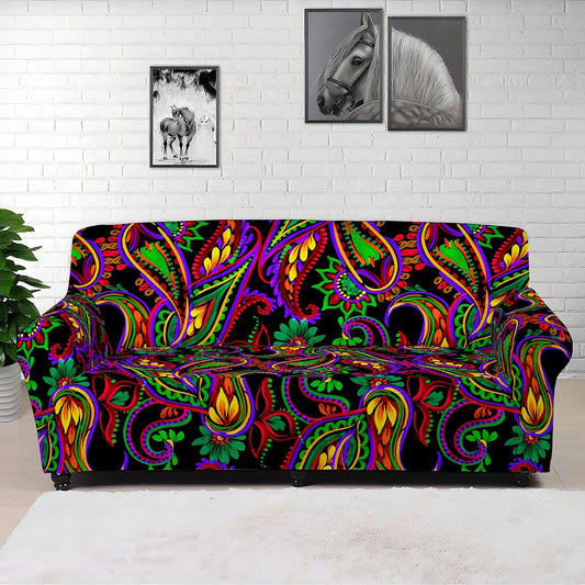 Dark Bohemian Paisley Pattern Print Sofa Cover