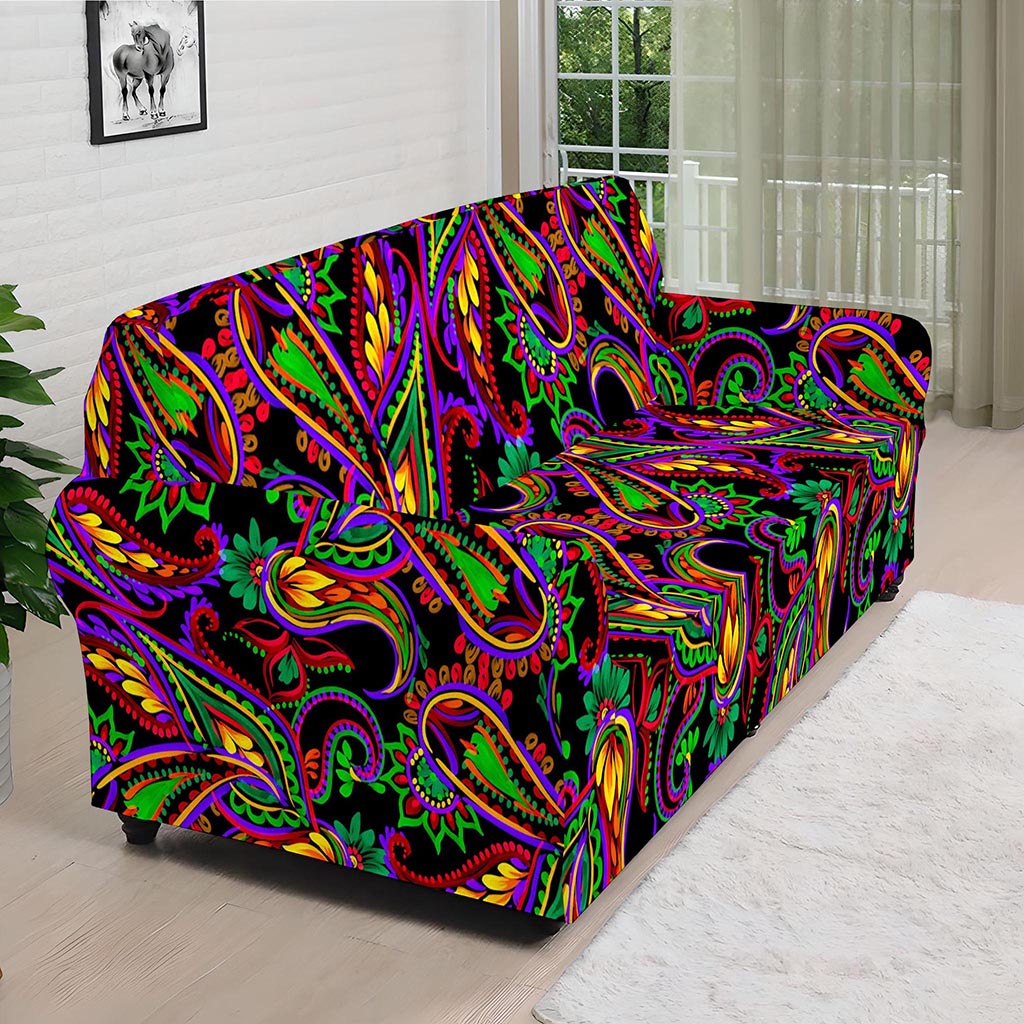 Dark Bohemian Paisley Pattern Print Sofa Cover
