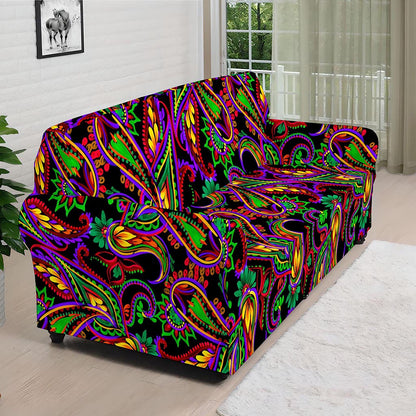 Dark Bohemian Paisley Pattern Print Sofa Cover