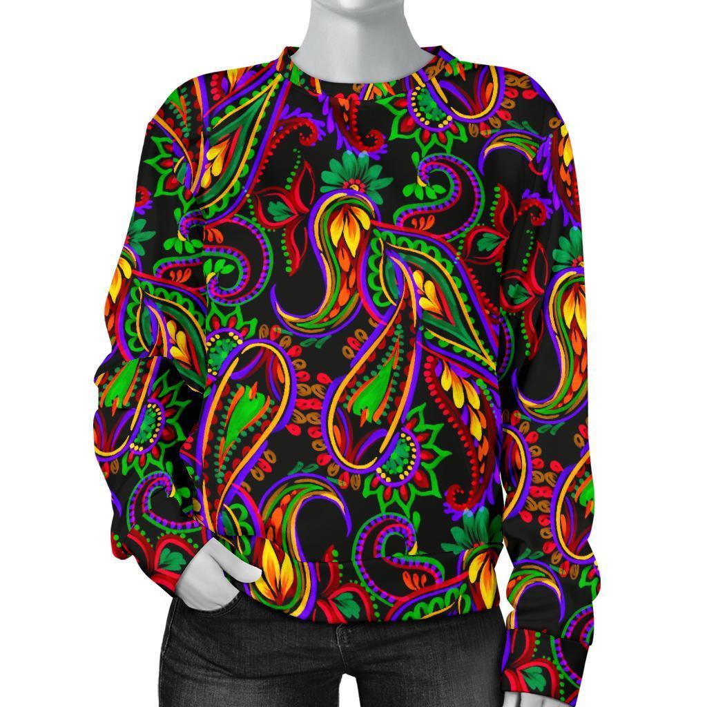 Dark Bohemian Paisley Pattern Print Women's Crewneck Sweatshirt GearFrost