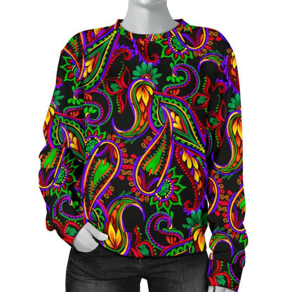 Dark Bohemian Paisley Pattern Print Women's Crewneck Sweatshirt GearFrost
