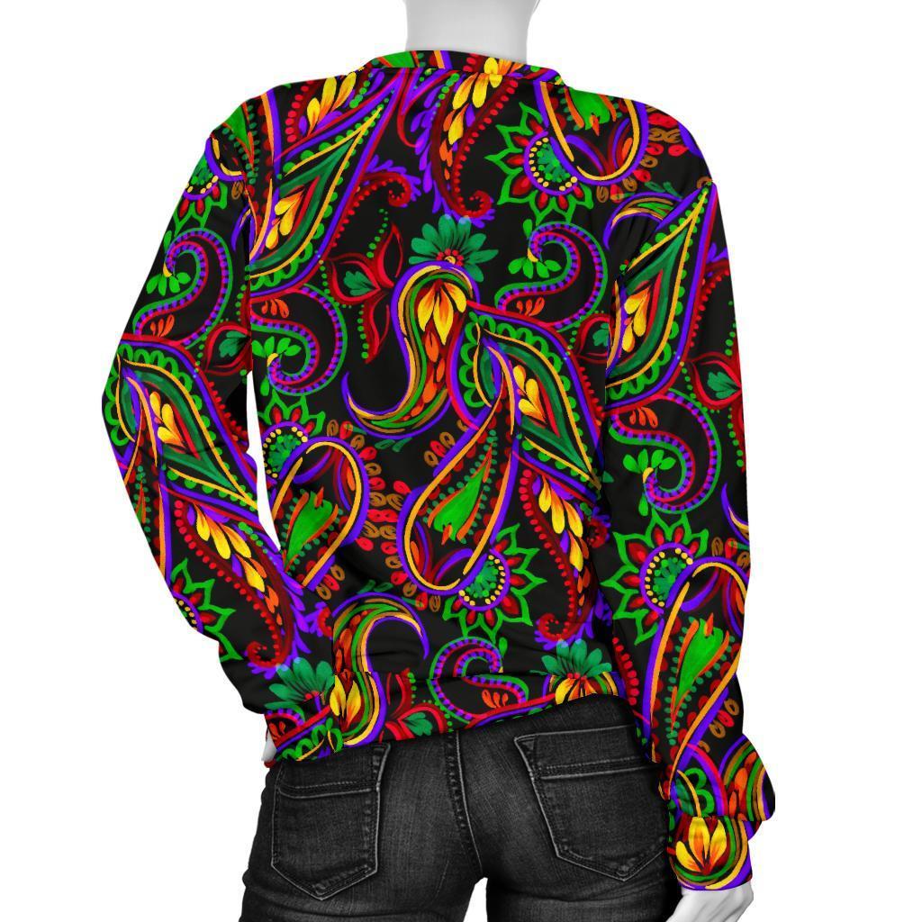 Dark Bohemian Paisley Pattern Print Women's Crewneck Sweatshirt GearFrost