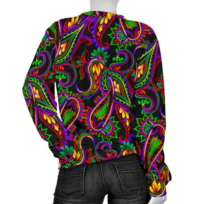 Dark Bohemian Paisley Pattern Print Women's Crewneck Sweatshirt GearFrost