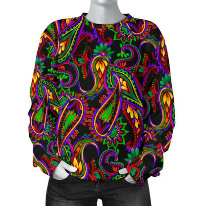 Dark Bohemian Paisley Pattern Print Women's Crewneck Sweatshirt GearFrost