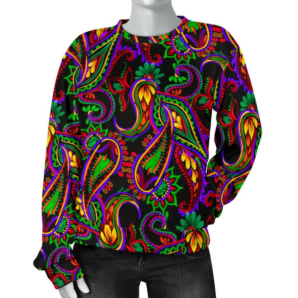 Dark Bohemian Paisley Pattern Print Women's Crewneck Sweatshirt GearFrost