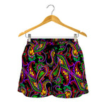 Dark Bohemian Paisley Pattern Print Women's Shorts