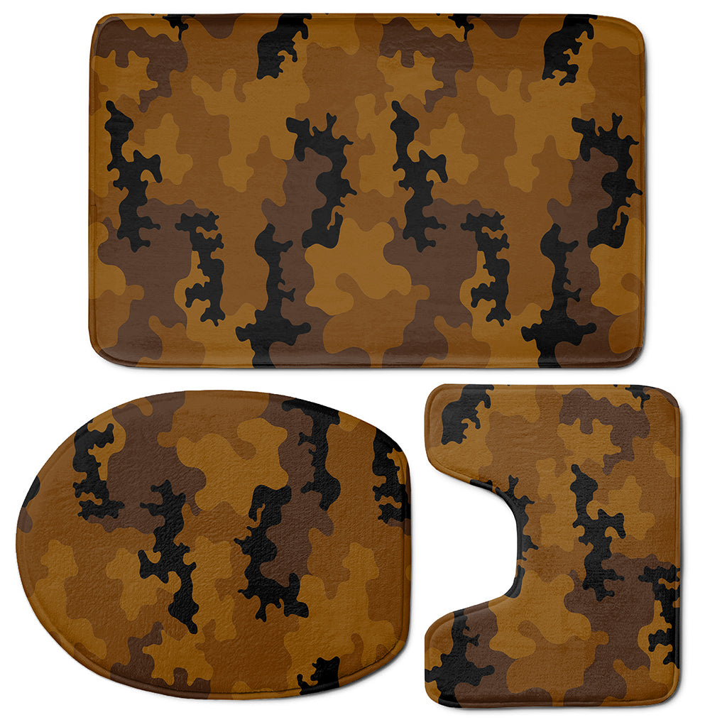 Dark Brown Camouflage Print 3 Piece Bath Mat Set