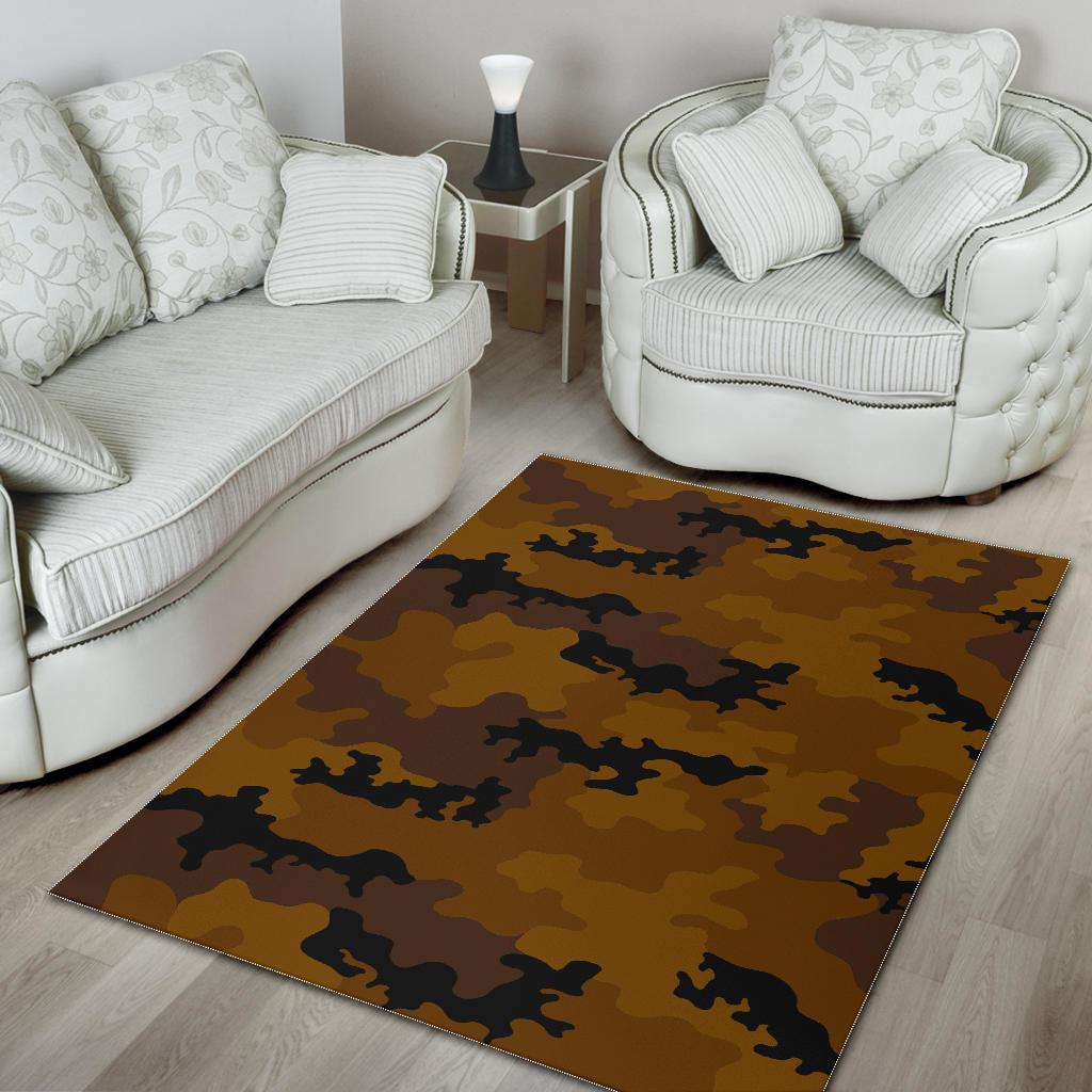 Dark Brown Camouflage Print Area Rug GearFrost