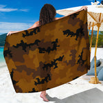 Dark Brown Camouflage Print Beach Sarong Wrap
