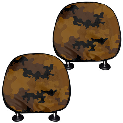 Dark Brown Camouflage Print Car Headrest Covers