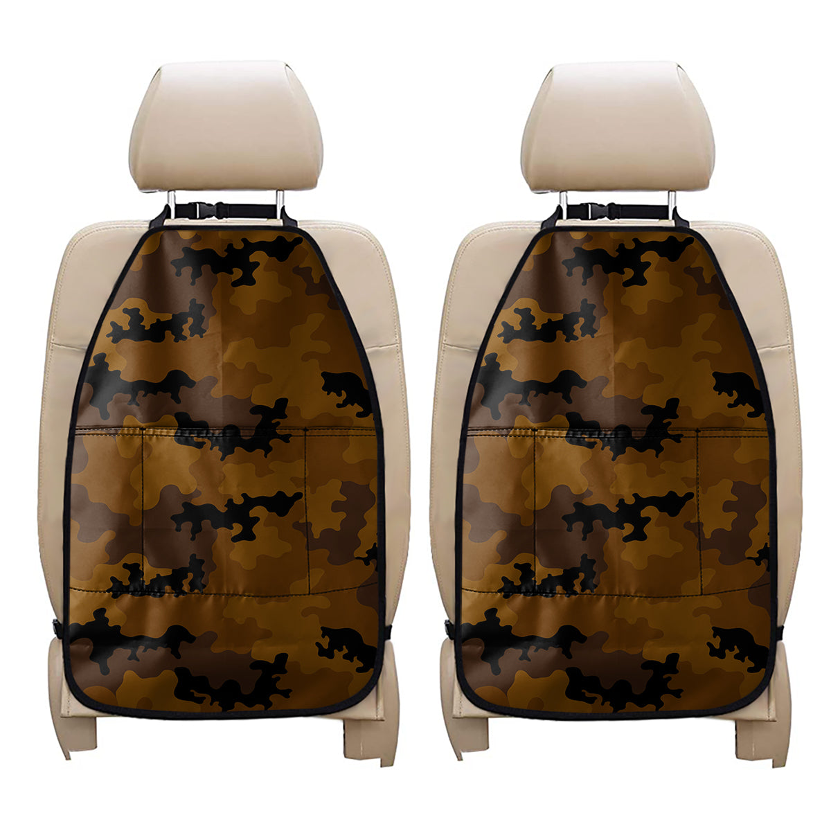 Dark Brown Camouflage Print Car Seat Organizers