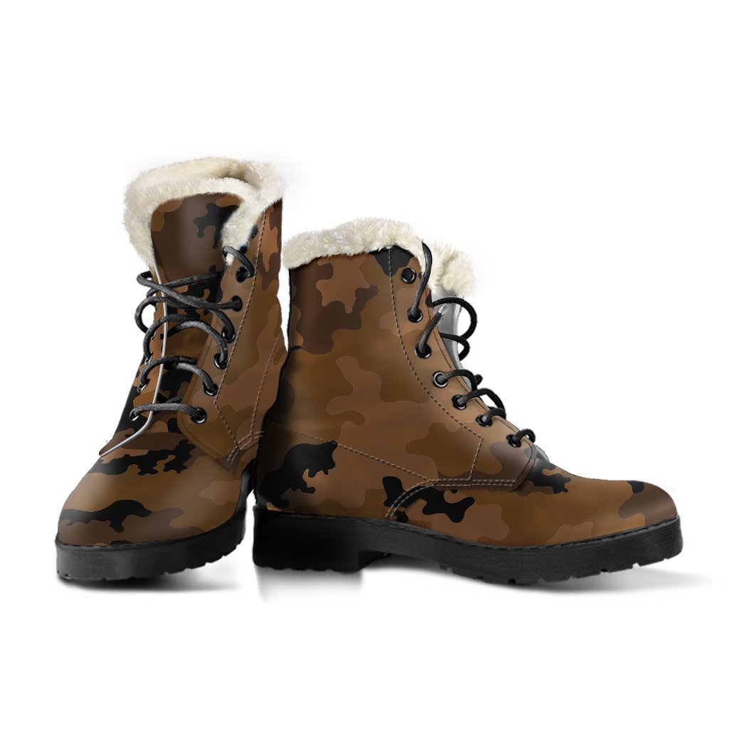 Dark Brown Camouflage Print Comfy Boots GearFrost