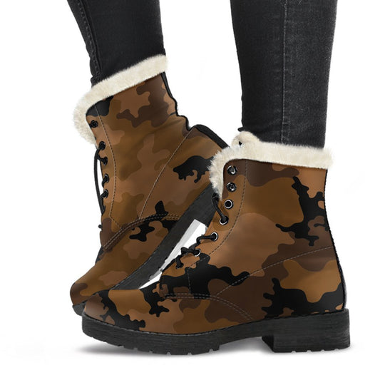 Dark Brown Camouflage Print Comfy Boots GearFrost