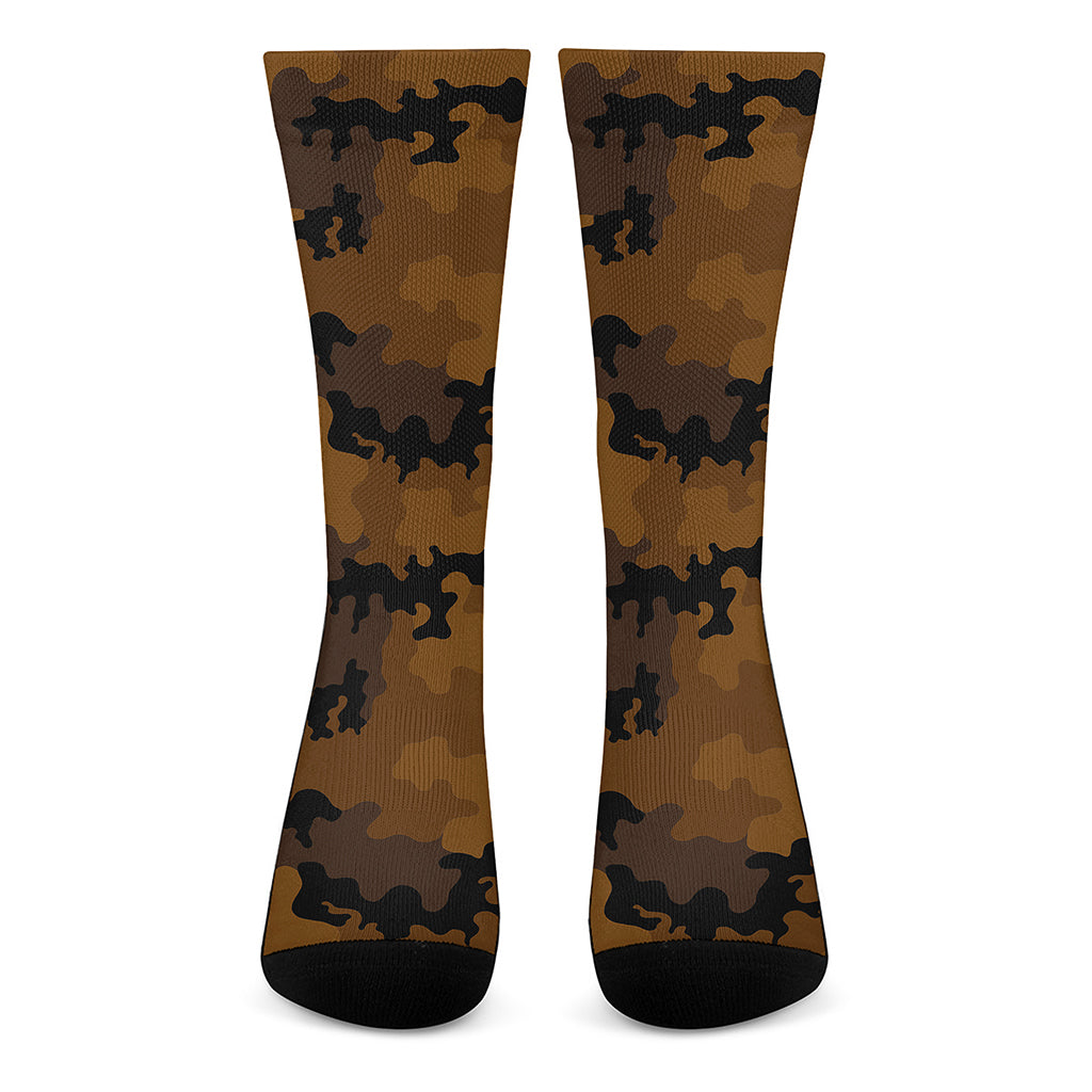 Dark Brown Camouflage Print Crew Socks