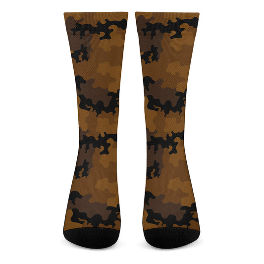 Dark Brown Camouflage Print Crew Socks