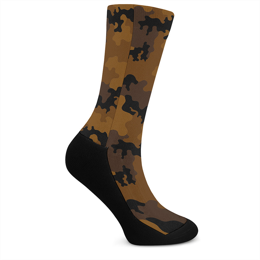 Dark Brown Camouflage Print Crew Socks