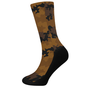 Dark Brown Camouflage Print Crew Socks