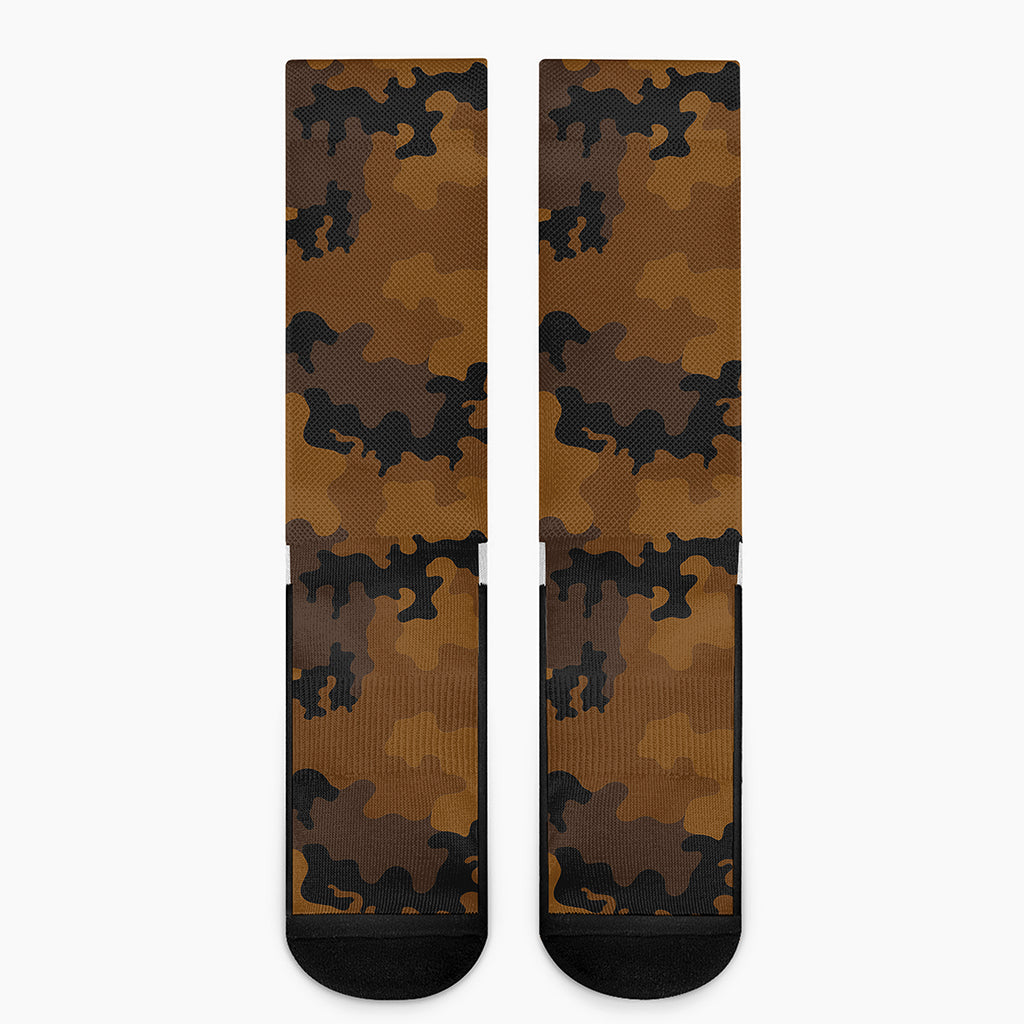 Dark Brown Camouflage Print Crew Socks