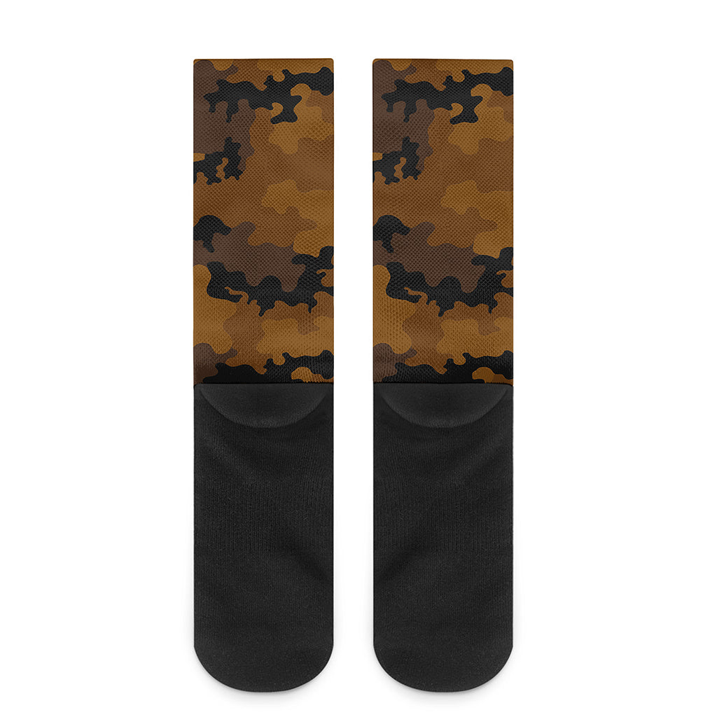 Dark Brown Camouflage Print Crew Socks