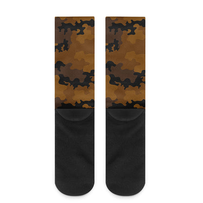 Dark Brown Camouflage Print Crew Socks