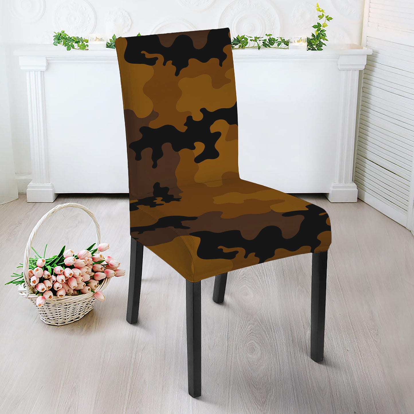 Dark Brown Camouflage Print Dining Chair Slipcover