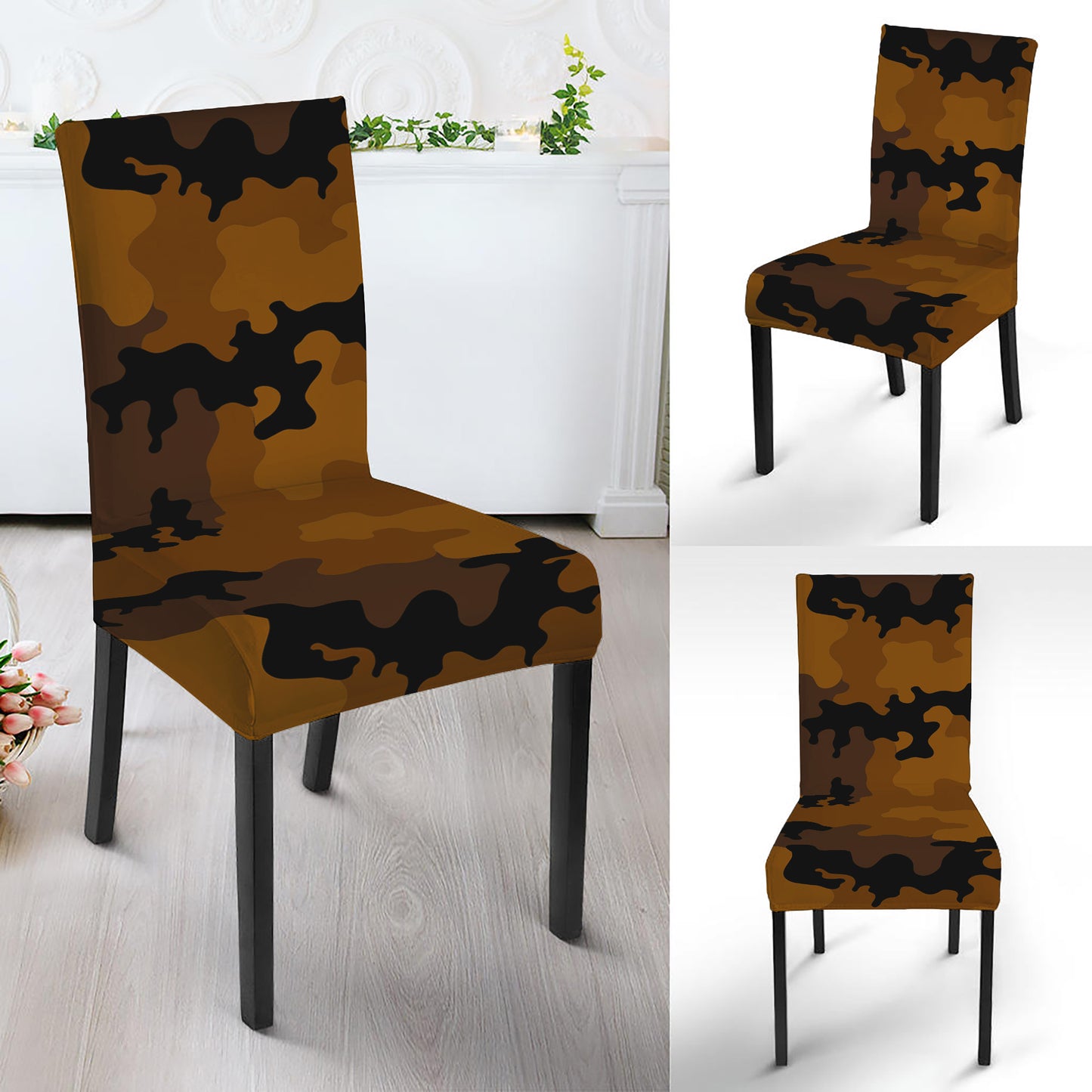 Dark Brown Camouflage Print Dining Chair Slipcover